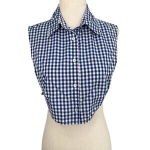 LE COU Gingham Plaid‎ Dickey Womens M Blue White Western Cotton Career Under Top